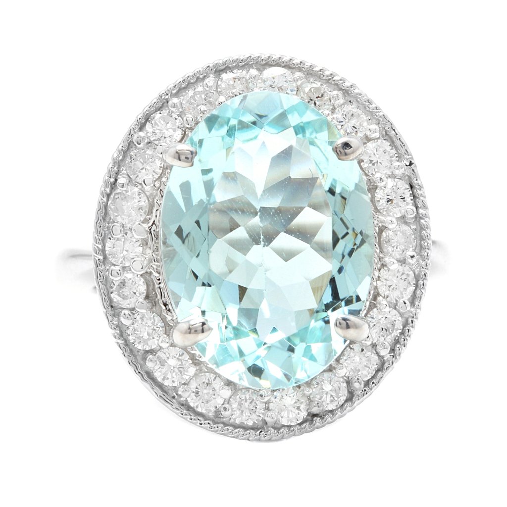 690 Ct Aquamarine  Diamond 18k White Gold Ring
